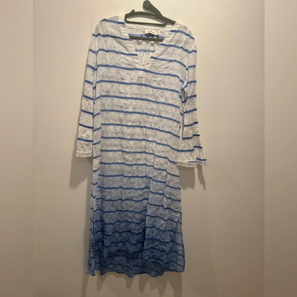 Vineyard Vines Blue Dip-Dye Long Sleeve Shirt Cover-Up Dress